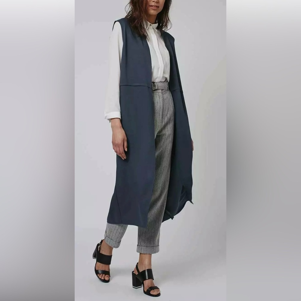 Topshop Navy Classic Sporty Duster Vest Coat 💙 Size 12 Large